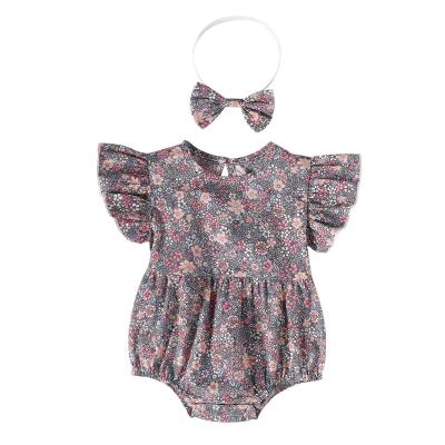 China Summer Cute Cute Floral Print Baby Clothes Freestanding Baby Rompers For Girls for sale