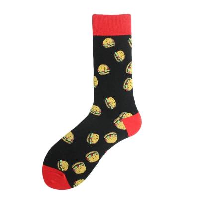 China Wholesale Breathable Cartoon Burger Fries Beer Pattern Jacquard Cotton Couples Men Breathable Socks for sale