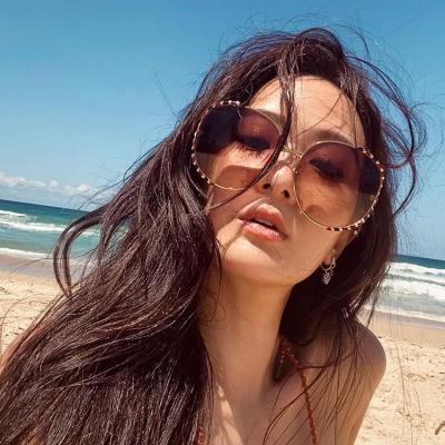 China Luxury Round Designer Oversize Women Shades 2021 Metal Glass Sun Glasses Anti Big Sunglasses UV400 0595 Stylish for sale