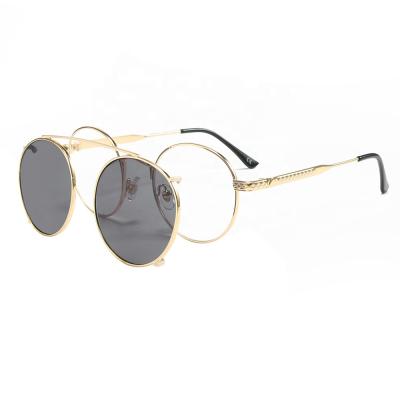 China Anti UV400 Men Round Flip To Take Off Sun 2019 Women Punk Glasses Brand Designer Steampunk Metal Frame Clip On Sunglasses for sale