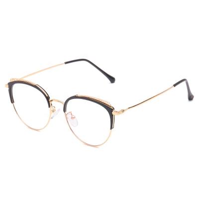 China Wholesale Cat Eye Glass Frame Women Anti UV400 Luxury Fashion Metal Eyeglasses Unisex Optical Metal Frame for sale