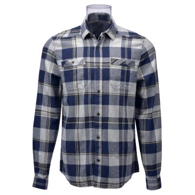 China 100% Cotton Men's Shirt Anti-Pilling Long Sleeve Casual Two Pockets Herringbone Check Shirt For Men for sale