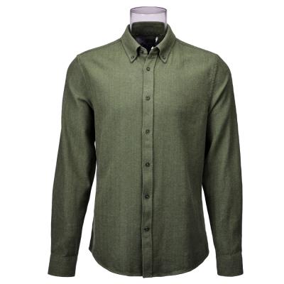 China Anti-pilling Mens Shirt Solid Green 100% Cotton Long Sleeve Casual Herringbone Shirt For Men for sale