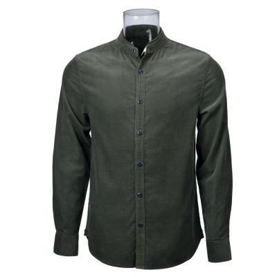 China Anti-pilling men's shirt 100% cotton long sleeve solid green corduroy casual shirt for men for sale