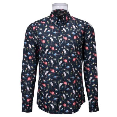 China Anti-pilling Autumn Men Shirt Digital Print Shirt 100% BCI Cotton Long Sleeve MultiBrids Print Shirt For Men for sale