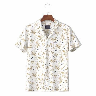 China Customized Anti-pilling Maple Leaves Print Hawaiian Beach Floral Print Shirt 100% Cotton Aloha Shirt For Men for sale