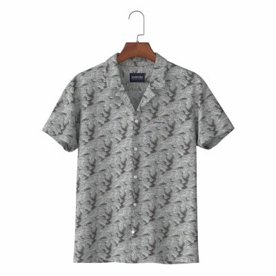 China Anti-pilling Canvas Cotton Gray Feather Print Shirt Digital Printed Hawaiian Collar Beach Chill Shirt for sale