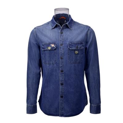 China Anti-pilling Men's Long Sleeve Denim Shirt Solid Cotton And Slimy Blended Denim Shirt For Men for sale