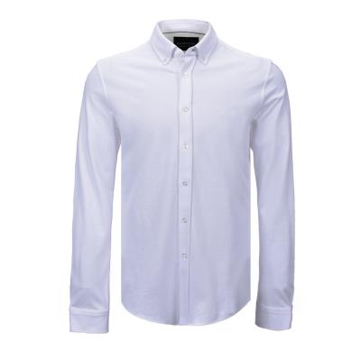 China Custom Woven Natural Stretch Shirt Anti-pilling Support White Pique Knitted Long Sleeve Shirt For Men for sale