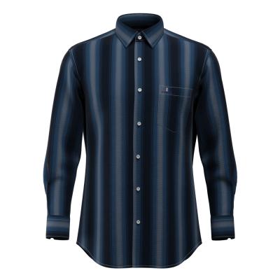 China Ecovero Stripe Anti-pilling Dark Blue Mens 100% Soft Hand Feel Well-finished Long Sleeve Shirt For Men for sale