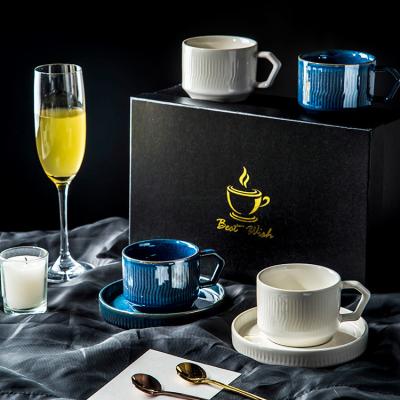 China Wholesale Creative Ceramic Cup And Saucer Coffee Afternoon Tea Water Cup Gift Set Viable Modern Simple Gift Box Factory for sale