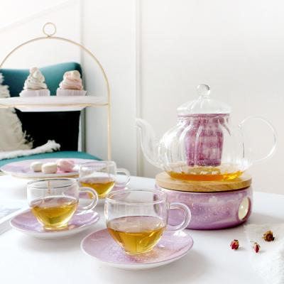 China Factory direct supply transparent thickened purple flower teapot set teapot high-grade heat-resistant tea set for sale