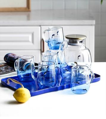 China Modern Nordic Simple Sustainable Ocean Glass Water Set Home Living Room Water Set Kettle Cup Tray Set for sale