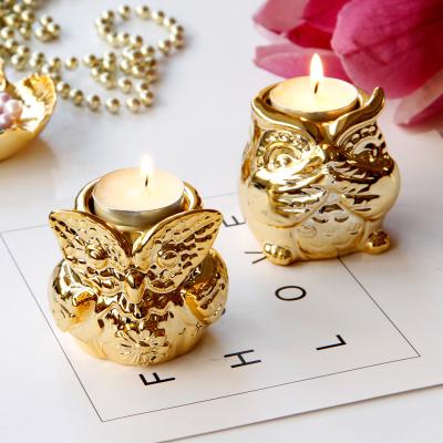 China Delicate/Cheap/High Quality Wholesale Custom Ceramic Candle Jar Owl Gold Plated Candle Holder Nordic Style Office Home Accessories for sale