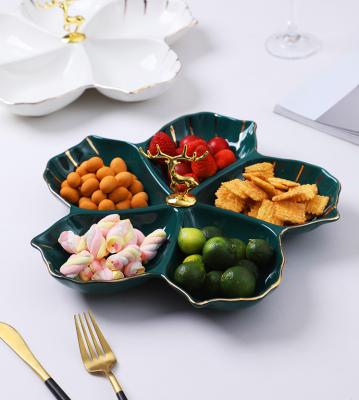 China Phnom Penh fruit dessert plate classic five compartment sustainable luxury ceramic dining table snack dish for sale