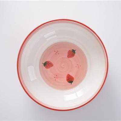 China Small Strawberry Pattern Pink Restaurant Dessert Pasta Bowl Dinner Viable Simple Fresh Rice Bowl for sale