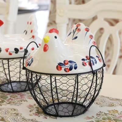 China Nordic Kitchen Strawberry Tube Egg Decorations Hen Storage Basket Wrought Iron Living Room Ceramic Fruit Freshness Preservation for sale