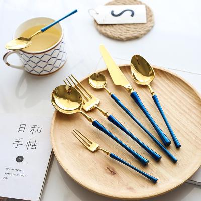 China Sustainable Luxury Cutlery Plated Gold Spoon And Fork Set 304 Stainless Steel Gold Flatware for sale