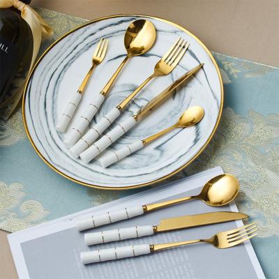 China Viable Ceramic Knife Tableware Spoon Fork Stainless Steel Handle Stainless Steel Cutlery Set European Gift for sale