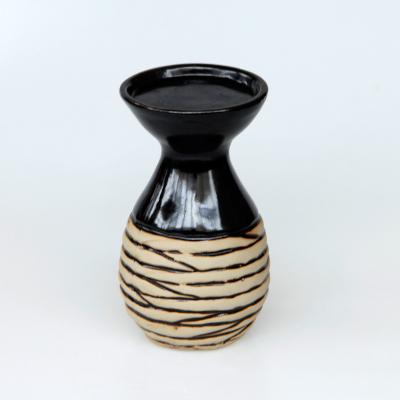 China Delicate/cheap/high quality exported black and white stripes good quality retro black ceramic candlestick for home accessories for sale