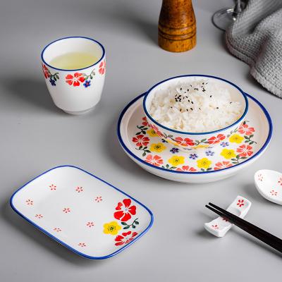 China Simple Hand Painted Ceramic Flower Series Ceramic Color Undercoat Sustainable Hot-selling Dinnerware Set for sale