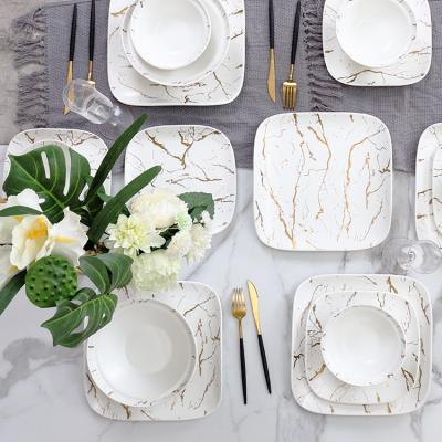 China Viable Wedding Royal Style White Marble Ceramic Dinnerware Set For 6 People for sale