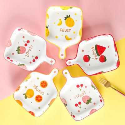 China Viable Net Celebrity Baking Oven With Fruit Cute Plate Ceramic Bake Bowls Home Breakfast Tableware With Handle for sale