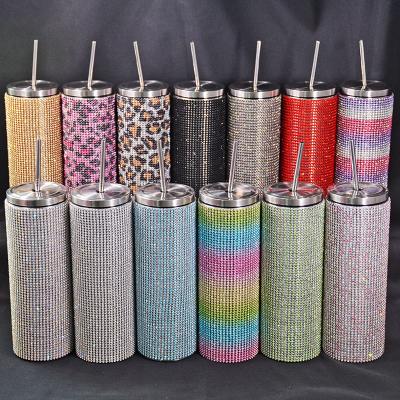 China WITH LID 500ml Diamond Studded Glitter Water Bottle with Stainless Steel Straw - great gift for women girl for sale