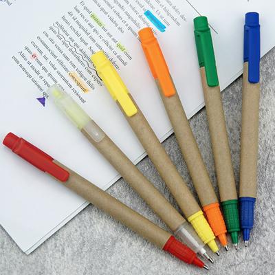 China office & Customized logo by free samples of ballpoint pen wholesale high quality dual marker school pen eco-friendly recycled paper for sale