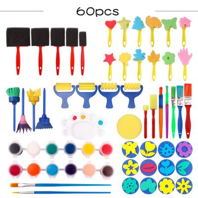 China 60Pcs Plastic Washable Finger Paint Set With Matching Brushes Sponges Shirt Palette For Early Learning Kids Drawing Gifts for sale