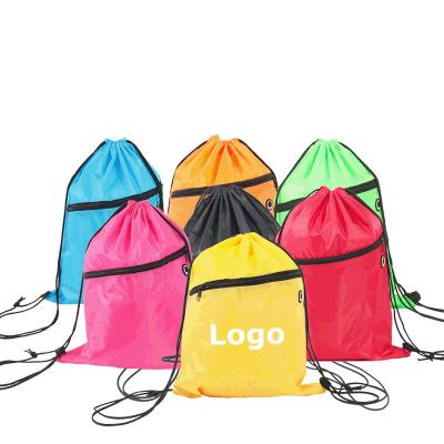 China Wholesale Waterproof Custom Logo 210d Polyester Zipper Drawstring Backpack Bag Drawstring Sports Gym Bag Storage Bag for sale