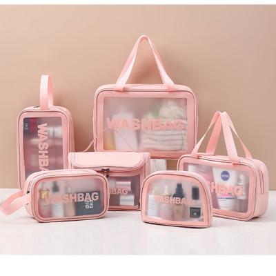 China Custom Leather Waterproof Frosted Transparent PVC Wash Makeup Bag Travel Toiletry Bag for sale