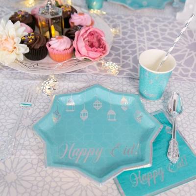 China Manufacturer Custom Octagon Paper Plates Eid Mubarak Party Supplies Octagon Paper plates napkin cups for Eid Mubarak KM1156130521 for sale