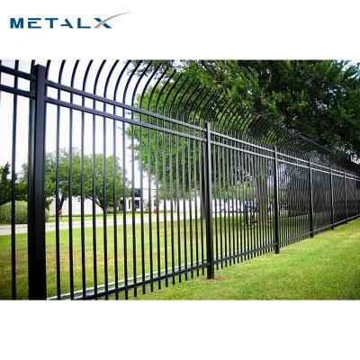 China Wholesale Cheap Easily Assembled Galvanized Outdoor Metal Square Tube Bent Top Steel Grills Fence Panel Design for sale