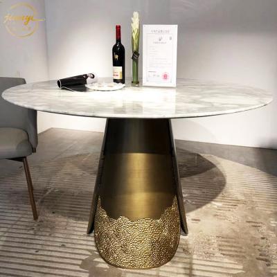 China Nature Marble Top Luxury Round Apartment Villa Dining Table Decoration Round Dining Table Sets for sale