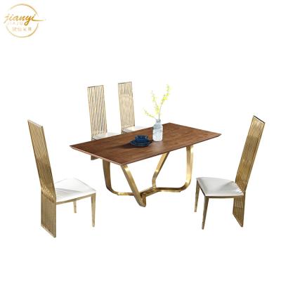 China (Other) Nordic modern adjustable dining table set gold stainless steel restaurant dining dinner table for sale