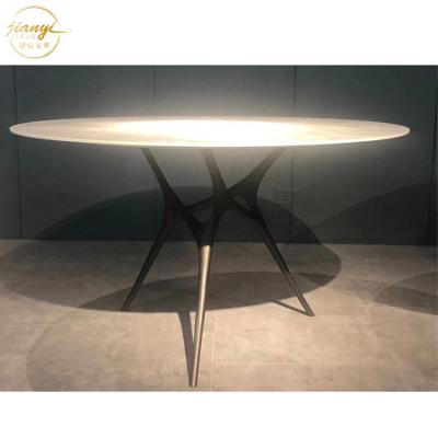 China OEM Hot Sale Dining Flat Round Top Circular Dining Table With Metal Legs for sale