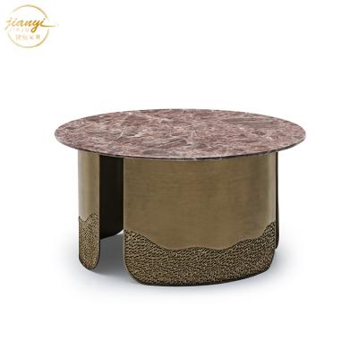 China OEM Round Antique Coffee Table Yellow Bronze Marble Design for sale