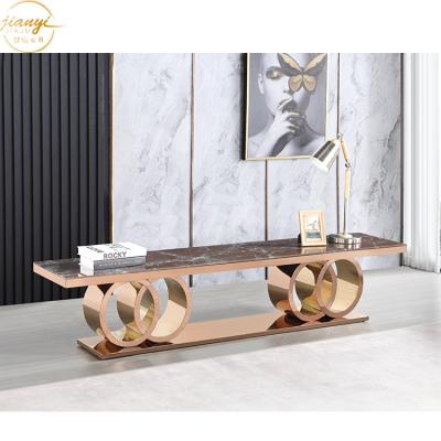 China High Quality Modern Home Decoration Tempered Glass TV Cabinet Stand Italian Stainless Steel Floor TV Stands for sale