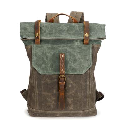 China Wholesale 20-30L Vintage Waxed Canvas Backpack Waterproof With Leather Trim for sale