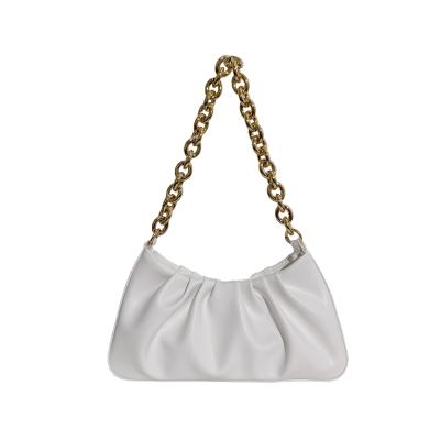 China PU Bag Shoulder Cloud Armpit Bag With Gold Bag Thick Chain Ruched Handbag for sale