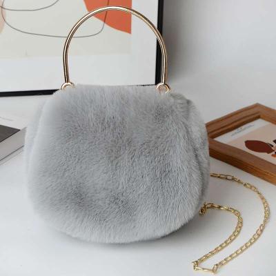 China Fashion Round Handle Handbag Soft Shoulder Bolso De Mano Winter Fur Bag For Women Girls for sale