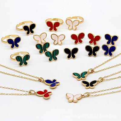 China 3Pcs/set FASHION Clover Jewelry Set Clavicle Chain Stud Earrings Ring Combination Set Women Girls Korean Party Jewelry for sale