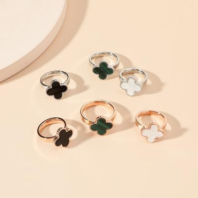 China Fashion Stainless Steel Four Leaf Clover Ring Engagement Luxury Women Wedding Classic Colorful Ring for sale