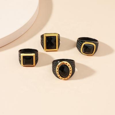 China CLASSIC Fashion Punk Polished Black Gold Jewelry Mens Classic Simple Square Ring Jewelry For Gifts for sale