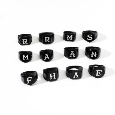 China Environmental Friendly Zodiac Logo Black Tail Ring Custom Blank A-Z Letters 26 Alphabet Engrave Small Size Men Ring for sale