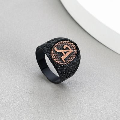 China Custom Fit Men's Party Black Oval Vintage Fashion Jewelry CLASSIC Letter Ring Comfort Fit Gift For Men for sale