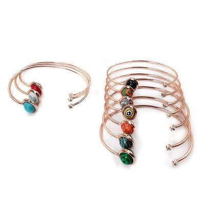 China Fashion TRENDY Malachite Couples New Design Bracelet Rose Gold Charm Adjustable Jewelry Copper Cuff Bracelet for sale