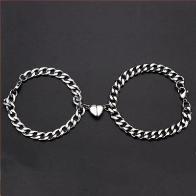 China Other 2 Pcs Stainless Steel Couples Bracelet For Women Men Love Heart Armband Silver Color Best Friend Bracelet Magnet Chains for sale