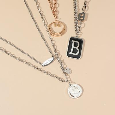 China CLASSIC Smile Emojii Face Multilayer Stainless Steel Smiley Face Pendant Necklace Happy Smile Necklace Letter B for sale